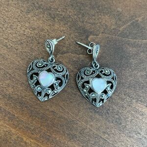 Sterling Silver & Marcasite Dangle Heart Earrings